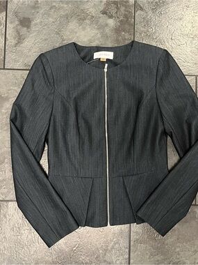 Calvin Klein Charcoal Gray Zip-Front Fitted Blazer
